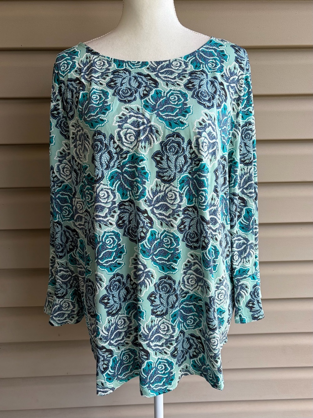 •Ruby Rd.• Floral Knit Top in Aqua, Turquoise & Navy - Size 2X
